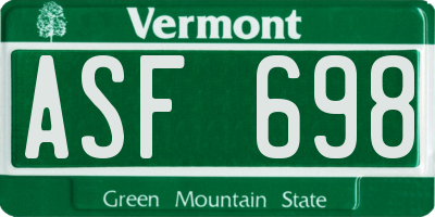 VT license plate ASF698