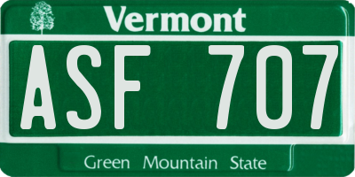 VT license plate ASF707