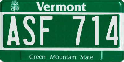 VT license plate ASF714