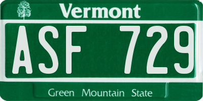 VT license plate ASF729