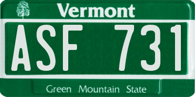 VT license plate ASF731