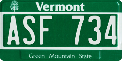 VT license plate ASF734