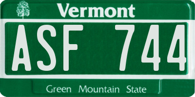 VT license plate ASF744
