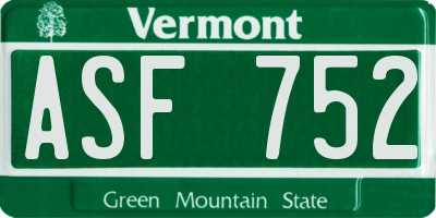 VT license plate ASF752