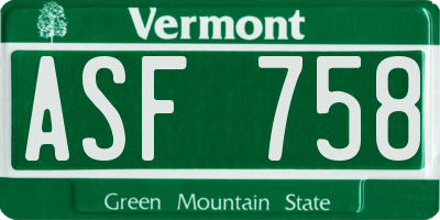VT license plate ASF758