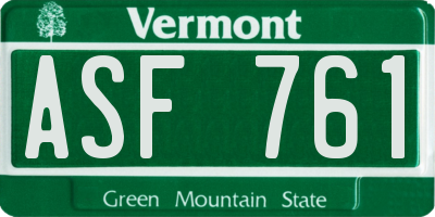 VT license plate ASF761