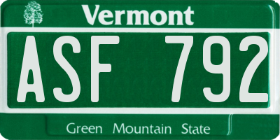 VT license plate ASF792