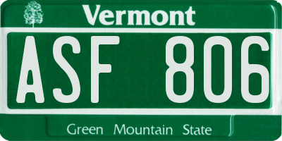 VT license plate ASF806