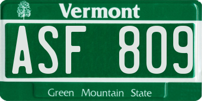 VT license plate ASF809