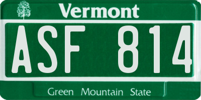 VT license plate ASF814