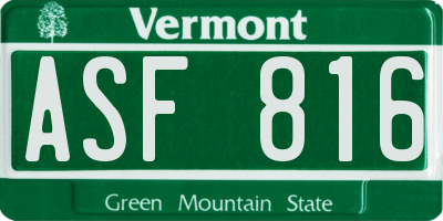 VT license plate ASF816