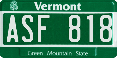 VT license plate ASF818