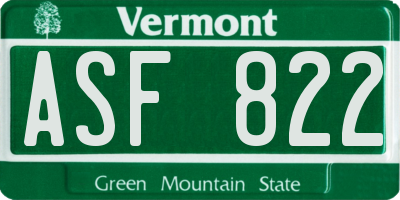 VT license plate ASF822