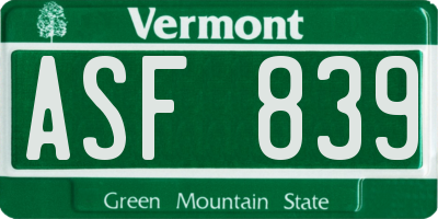 VT license plate ASF839