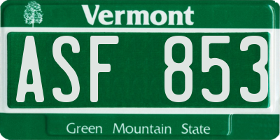 VT license plate ASF853
