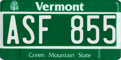VT license plate ASF855