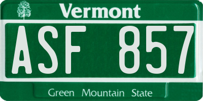 VT license plate ASF857