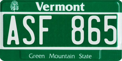 VT license plate ASF865
