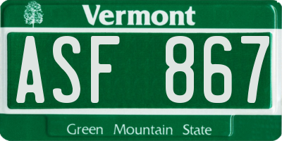 VT license plate ASF867