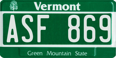 VT license plate ASF869
