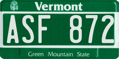 VT license plate ASF872