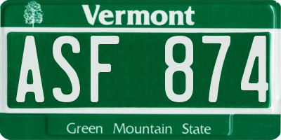 VT license plate ASF874