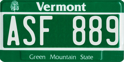 VT license plate ASF889