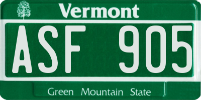 VT license plate ASF905