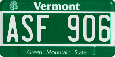 VT license plate ASF906