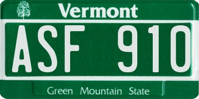VT license plate ASF910