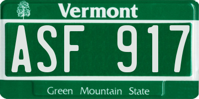 VT license plate ASF917