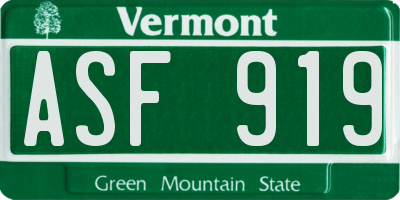 VT license plate ASF919