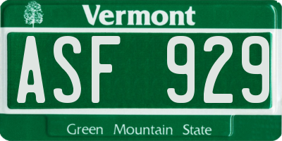 VT license plate ASF929