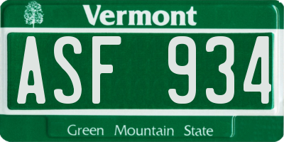 VT license plate ASF934