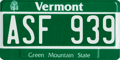 VT license plate ASF939