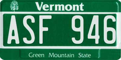 VT license plate ASF946