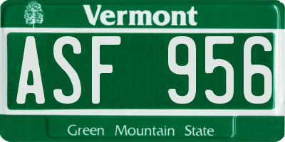 VT license plate ASF956