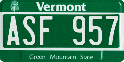 VT license plate ASF957
