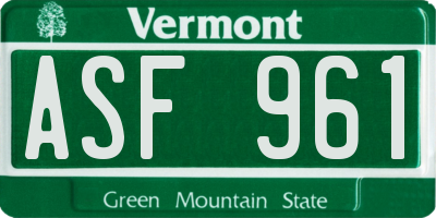 VT license plate ASF961