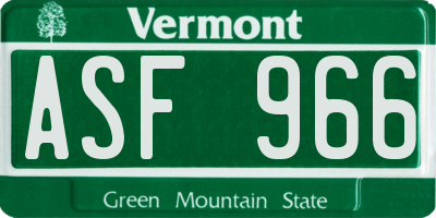 VT license plate ASF966