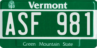 VT license plate ASF981