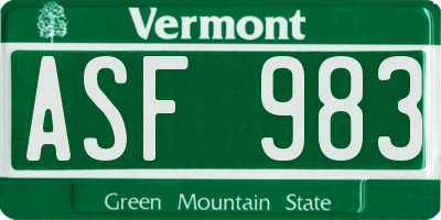 VT license plate ASF983