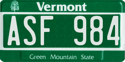 VT license plate ASF984
