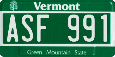 VT license plate ASF991