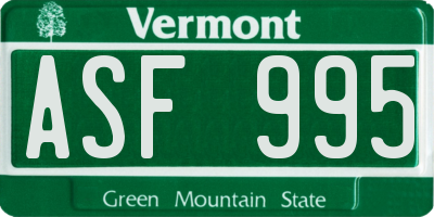 VT license plate ASF995