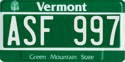 VT license plate ASF997