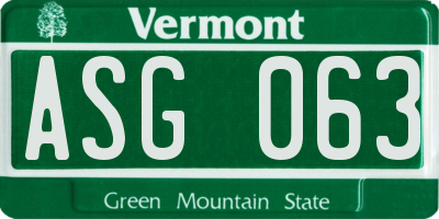 VT license plate ASG063