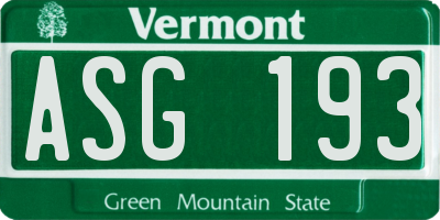 VT license plate ASG193
