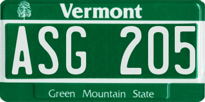 VT license plate ASG205
