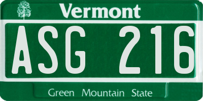 VT license plate ASG216